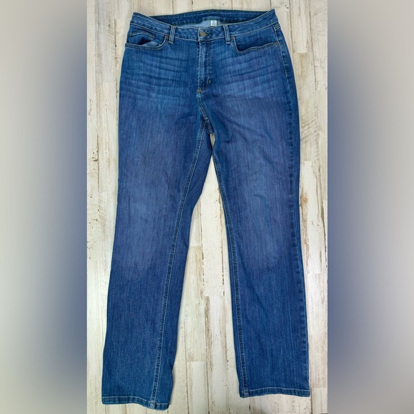 L.L. Bean BeanFlex Jeans Womens 14 M/T Blue Denim Stretch Fit Straight Leg - Picture 2 of 11